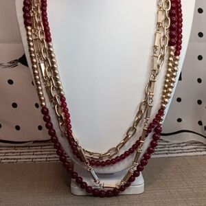 Elegant Gold and Red Layered Necklace